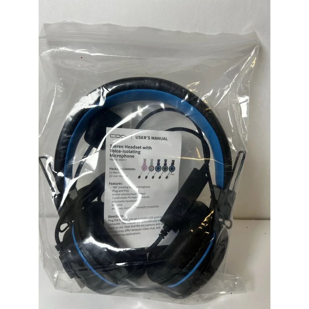 CODi A04513 USB Stereo Headset w/‎ Mic Voice Isolating New